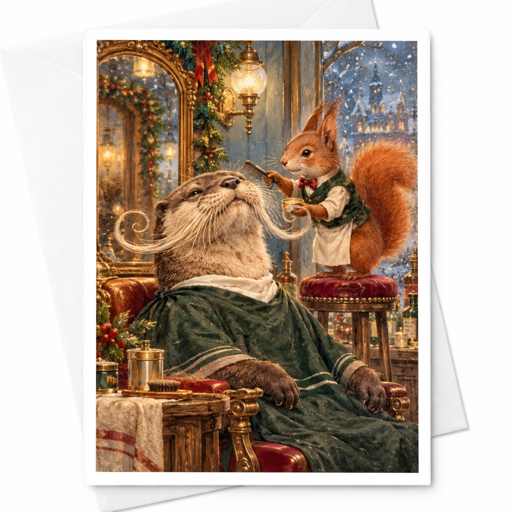 Squirrel Grooming Otter Card Cute Animal Blank Greeting Card Woodland Friends Everyday Card For Animal Lover Whimsical Art C10345