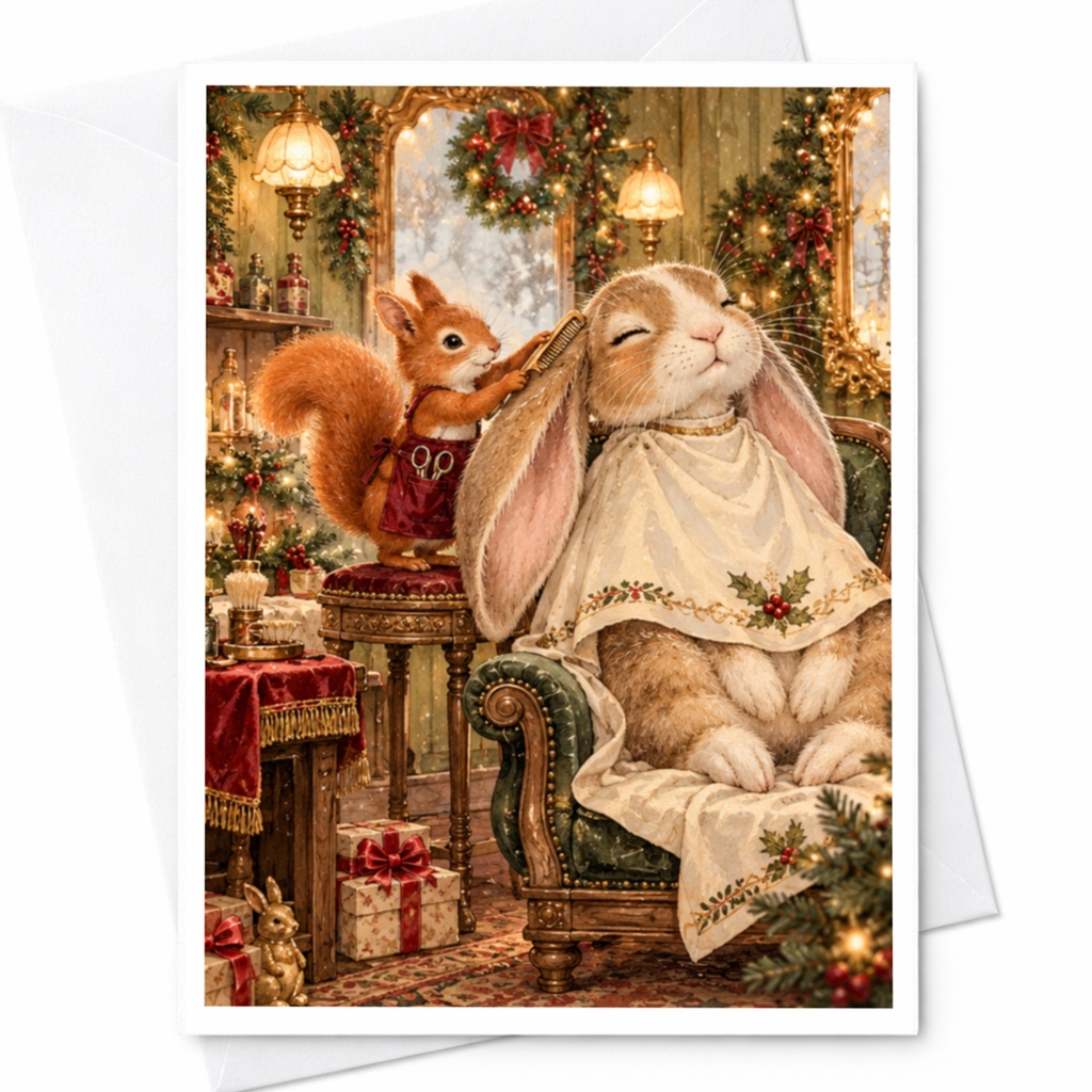 Squirrel And Rabbit Christmas Card Festive Animal Greeting Card Woodland Holiday Card Cute Winter Scene For Animal Lover C10351