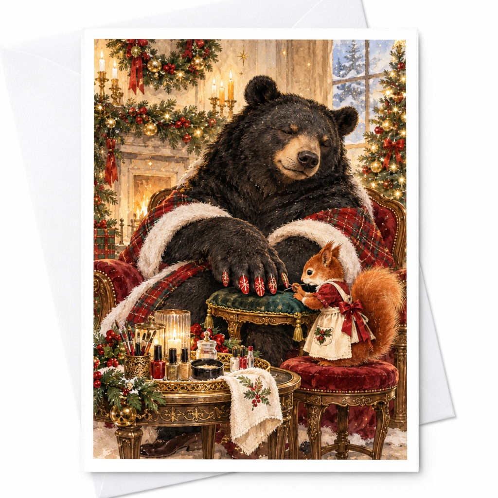 Bear And Squirrel Christmas Card Cute Holiday Greeting Card Festive Animal Illustration Winter Scene For Animal Lover C10354