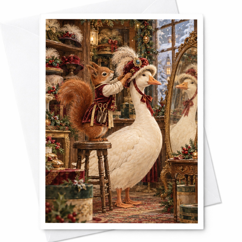 Squirrel And Goose Christmas Card Festive Animal Greeting Card Cute Holiday Card For Animal Lover Whimsical Winter Scene C10358