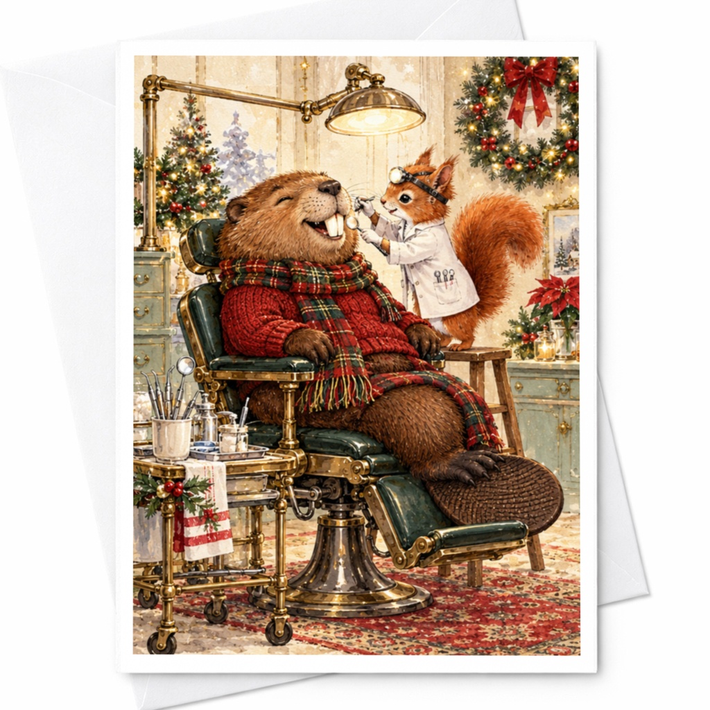 Beaver And Squirrel Christmas Card Cute Animal Holiday Greeting Card Festive Winter Scene For Animal Lover C10360