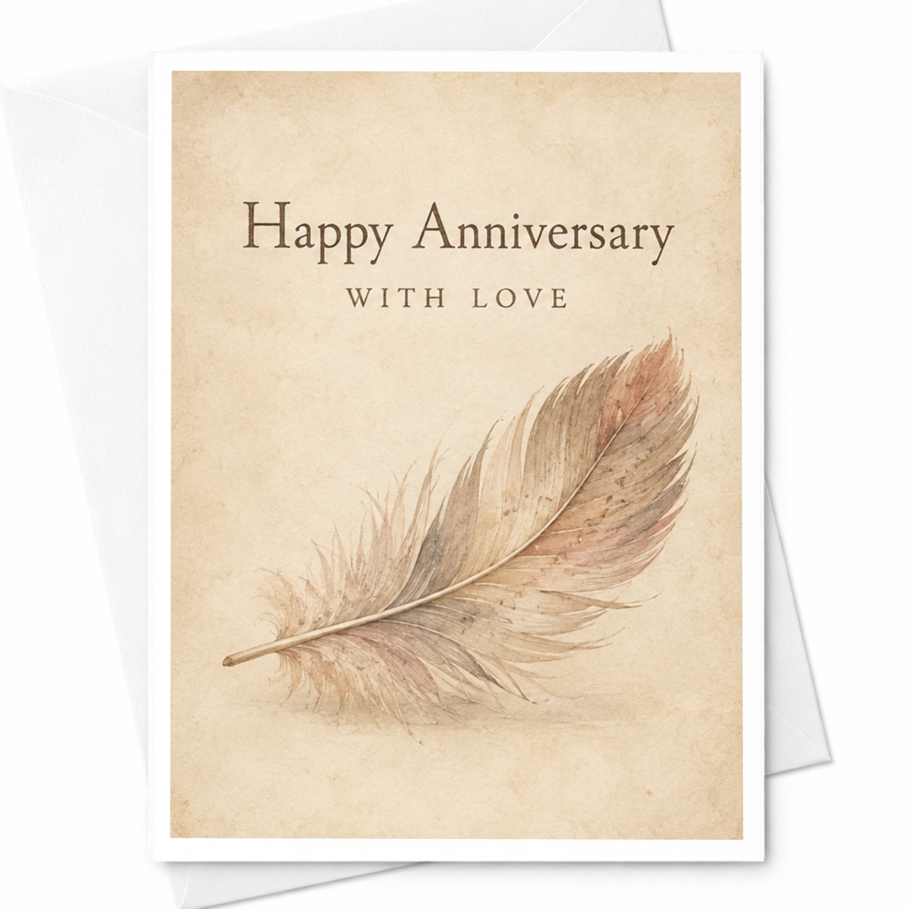 Happy Anniversary With Love Feather Illustration Anniversary Card Romantic Greeting Card For Couple Elegant Nature Inspired C10290