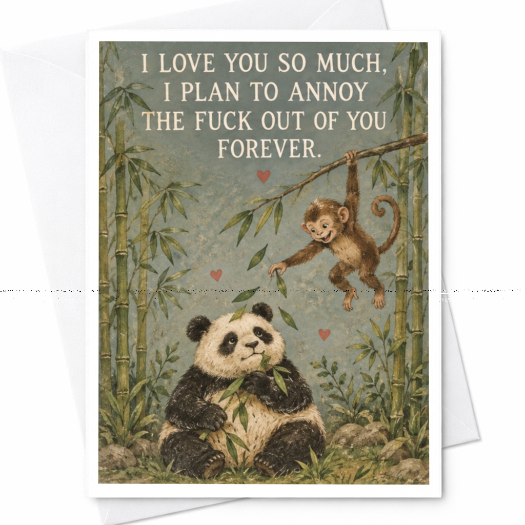 I Love You So Much, I Plan To Annoy The Fuck Out Of You Forever Funny Love Card Cute Panda Monkey Anniversary Card For Partner C10295