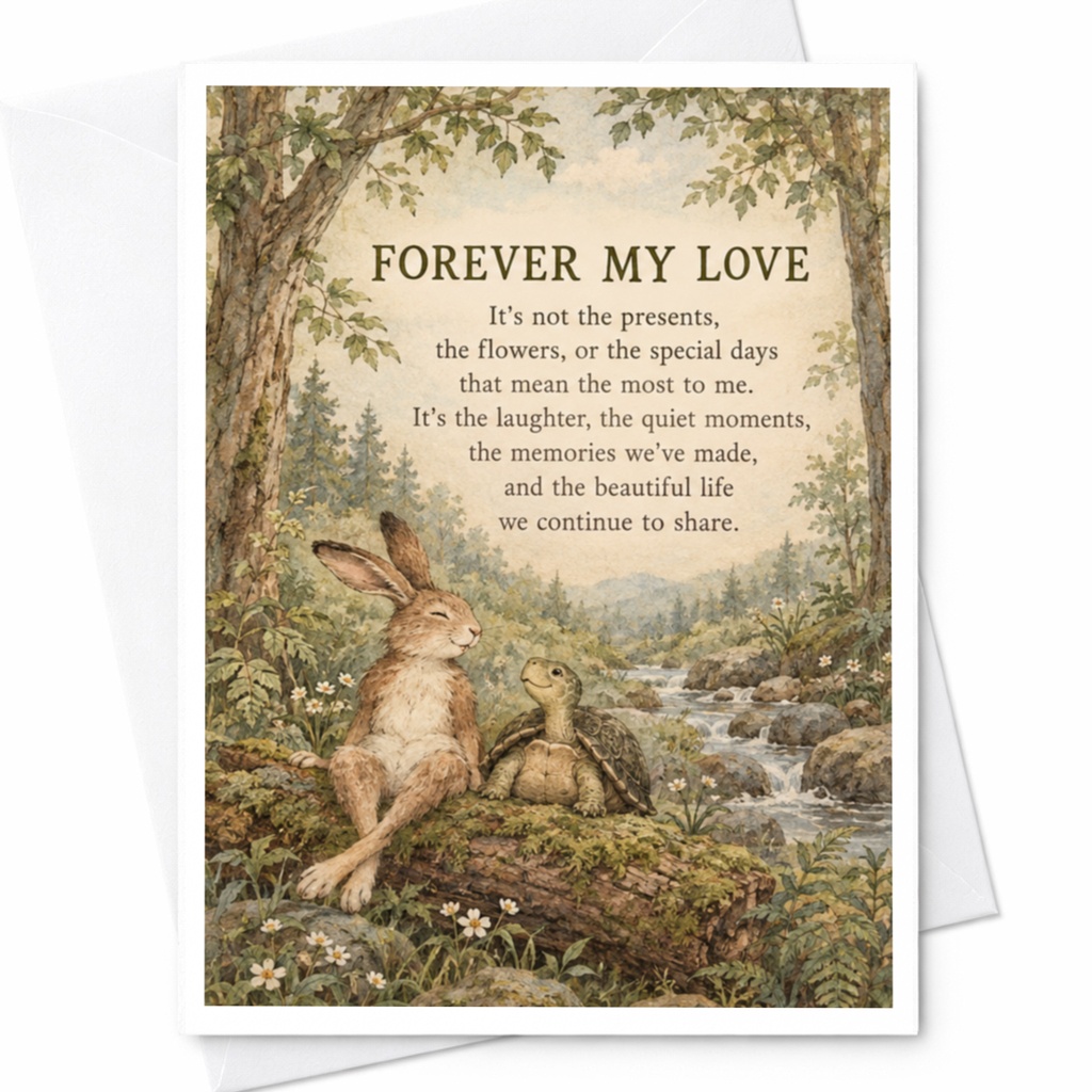 Forever My Love Anniversary Card Romantic Nature Scene For Couple Sentimental Greeting Card Woodland Animals C10303