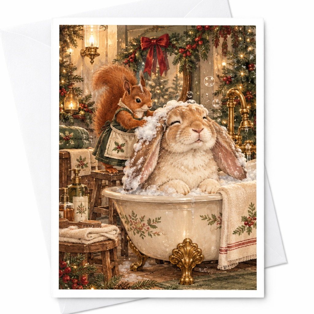 Squirrel And Rabbit Christmas Card Festive Animal Greeting Card Cute Holiday Card Woodland Creature Card For Animal Lover C10375