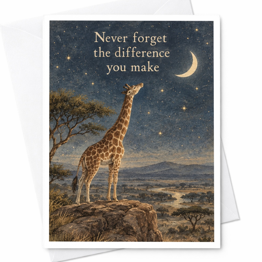 Never Forget The Difference You Make Encouragement Card Giraffe Under Night Sky Inspirational Greeting Card For Friend C10312