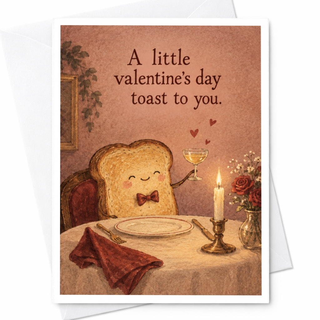 A Little Valentine's Day Toast To You Cute Valentine's Day Card Toast Character With Champagne Romantic Greeting Card C10315