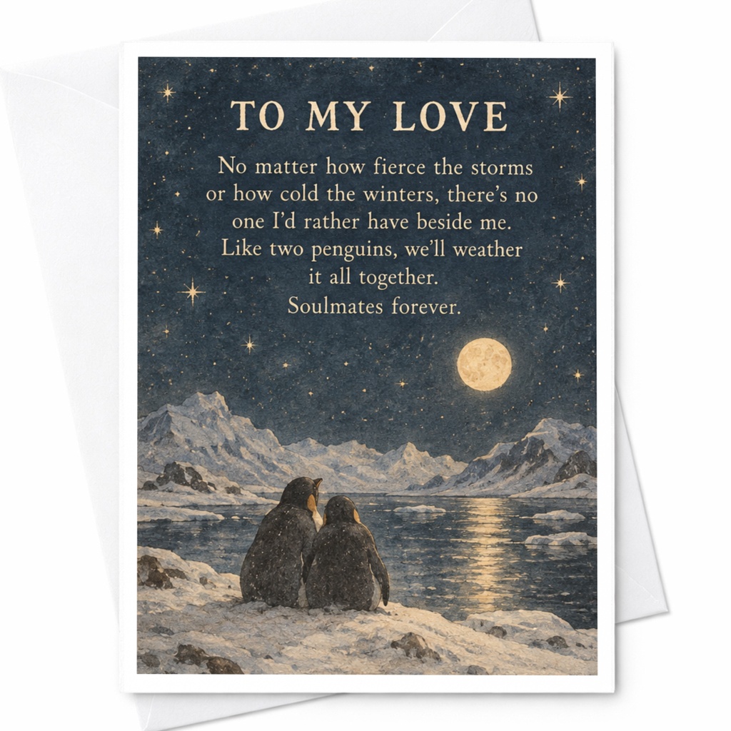 To My Love Romantic Greeting Card Soulmates Forever Penguins Under Starry Sky Anniversary Card For Partner Cute Love Card C10317