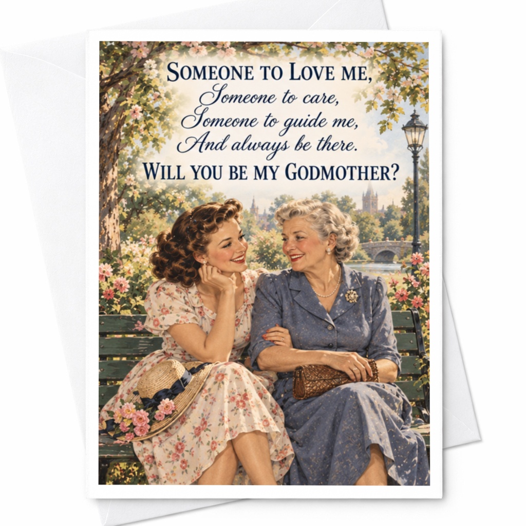 Someone To Love Me Will You Be My Godmother Proposal Card Vintage Style Illustration Sentimental Godmother Request Card C10318