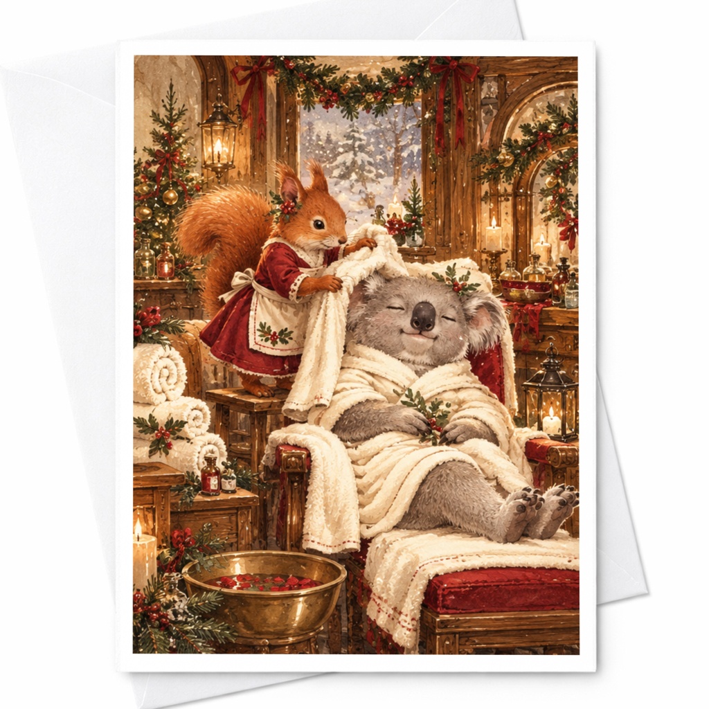 Koala And Squirrel Cozy Christmas Card Cute Animal Holiday Greeting Card For Animal Lover Festive Winter Scene C10322