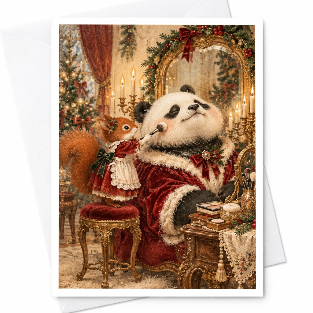 Panda And Squirrel Christmas Card Festive Animal Greeting Card Cute Holiday Card For Animal Lover Adorable Winter Scene C10324