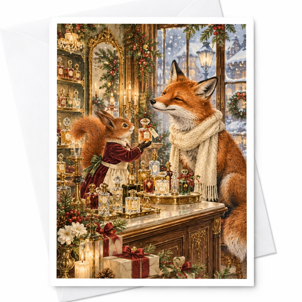 Fox And Squirrel Christmas Card Festive Animal Greeting Card Woodland Holiday Card Cute Winter Scene For Animal Lover C10327