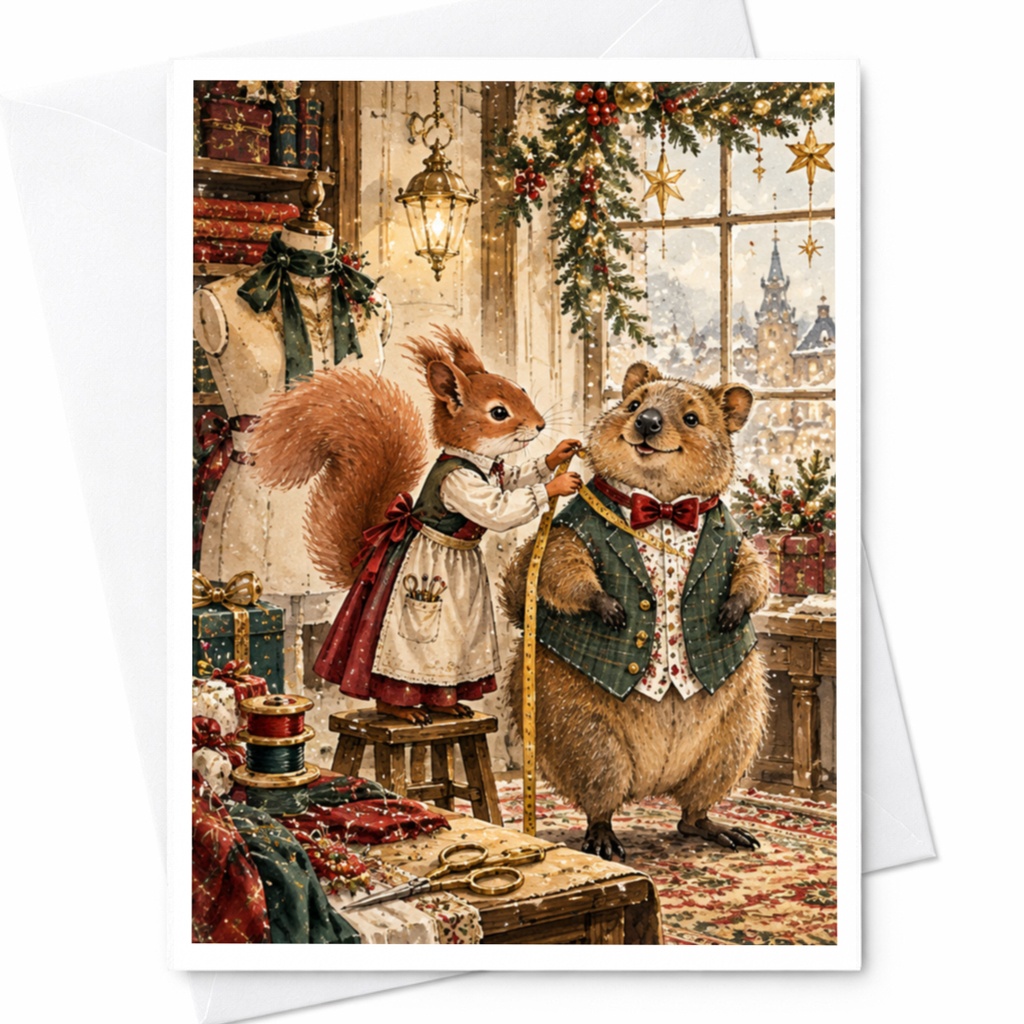 Squirrel And Bear Christmas Card Festive Animal Greeting Card Cute Holiday Card Woodland Creatures Winter Scene For Animal Lover C10406