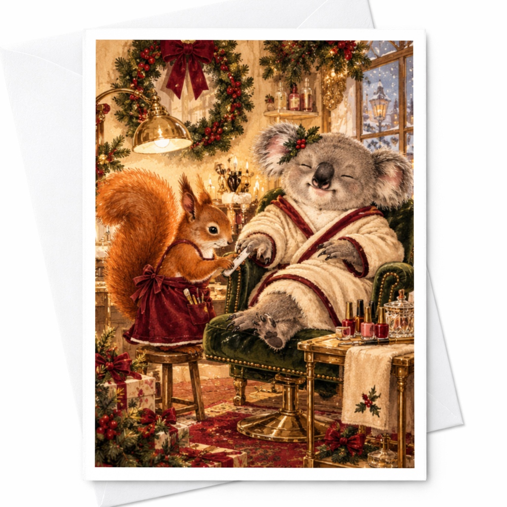 Koala And Squirrel Christmas Card Festive Animal Greeting Card Cute Holiday Card For Animal Lover Cozy Winter Scene C10386