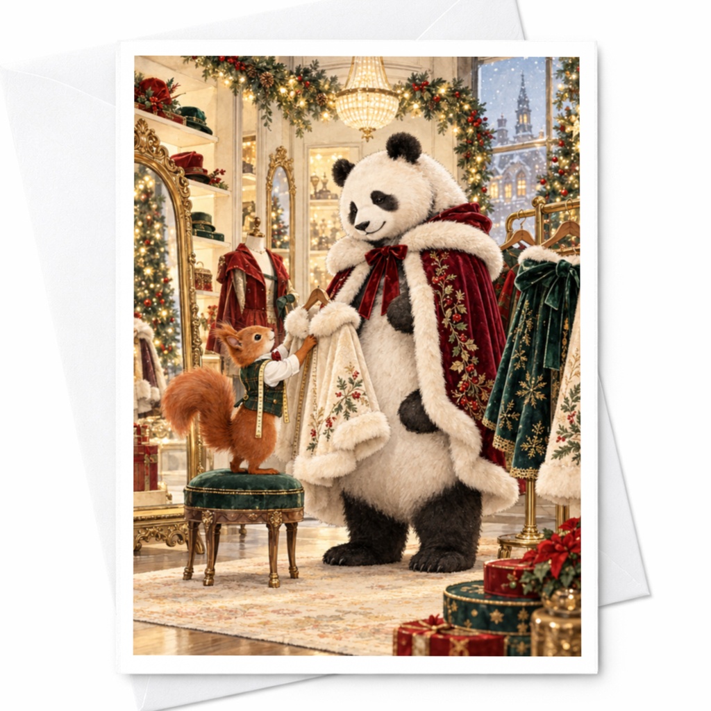 Panda And Squirrel Christmas Greeting Card Festive Animal Holiday Card Cute Winter Scene For Animal Lover C10402