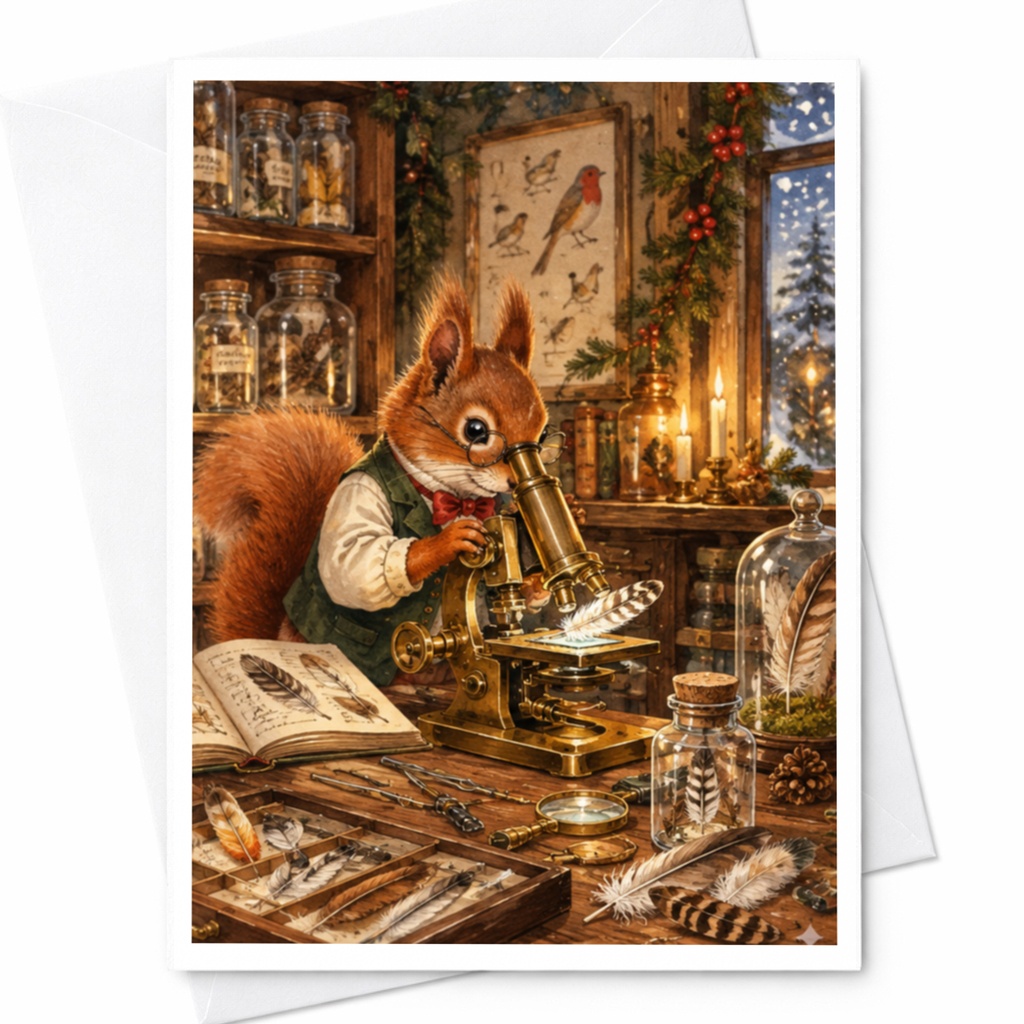 Squirrel Scientist Card Cute Animal Greeting Card Blank Note Card Woodland Nature Lover Whimsical Art For Friend C10433