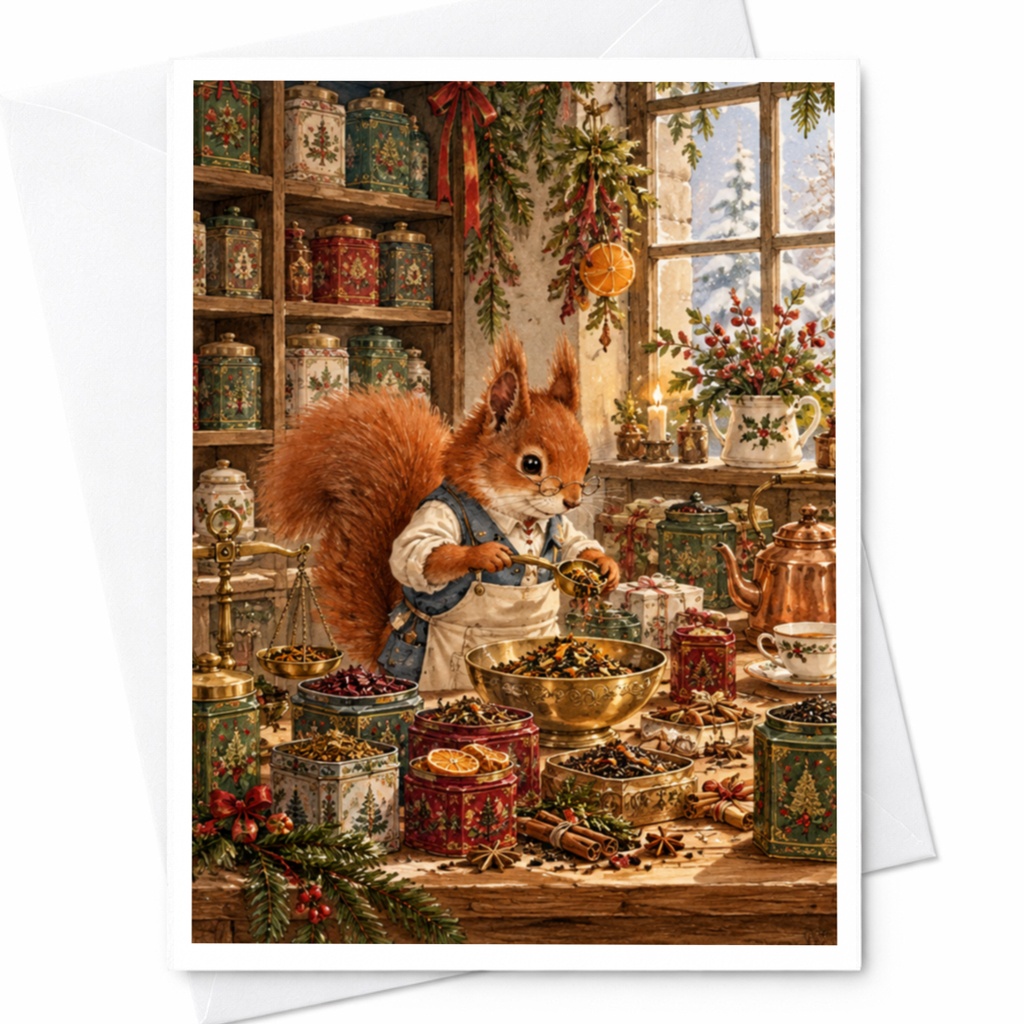 Festive Squirrel Christmas Card Cute Animal Holiday Greeting Card Woodland Creature Winter Scene For Nature Lover C10435