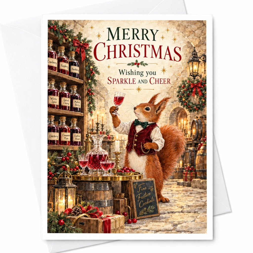 Merry Christmas Wishing You Sparkle And Cheer Cute Christmas Card Squirrel Festive Holiday Greeting Card Animal Lover C10448