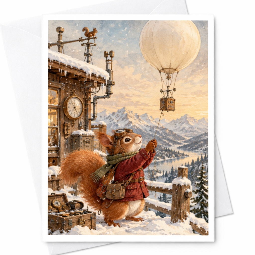 Squirrel Adventure Card Cute Animal Greeting Card Blank Note Card For Nature Lover Whimsical Winter Scene Everyday Card C10460