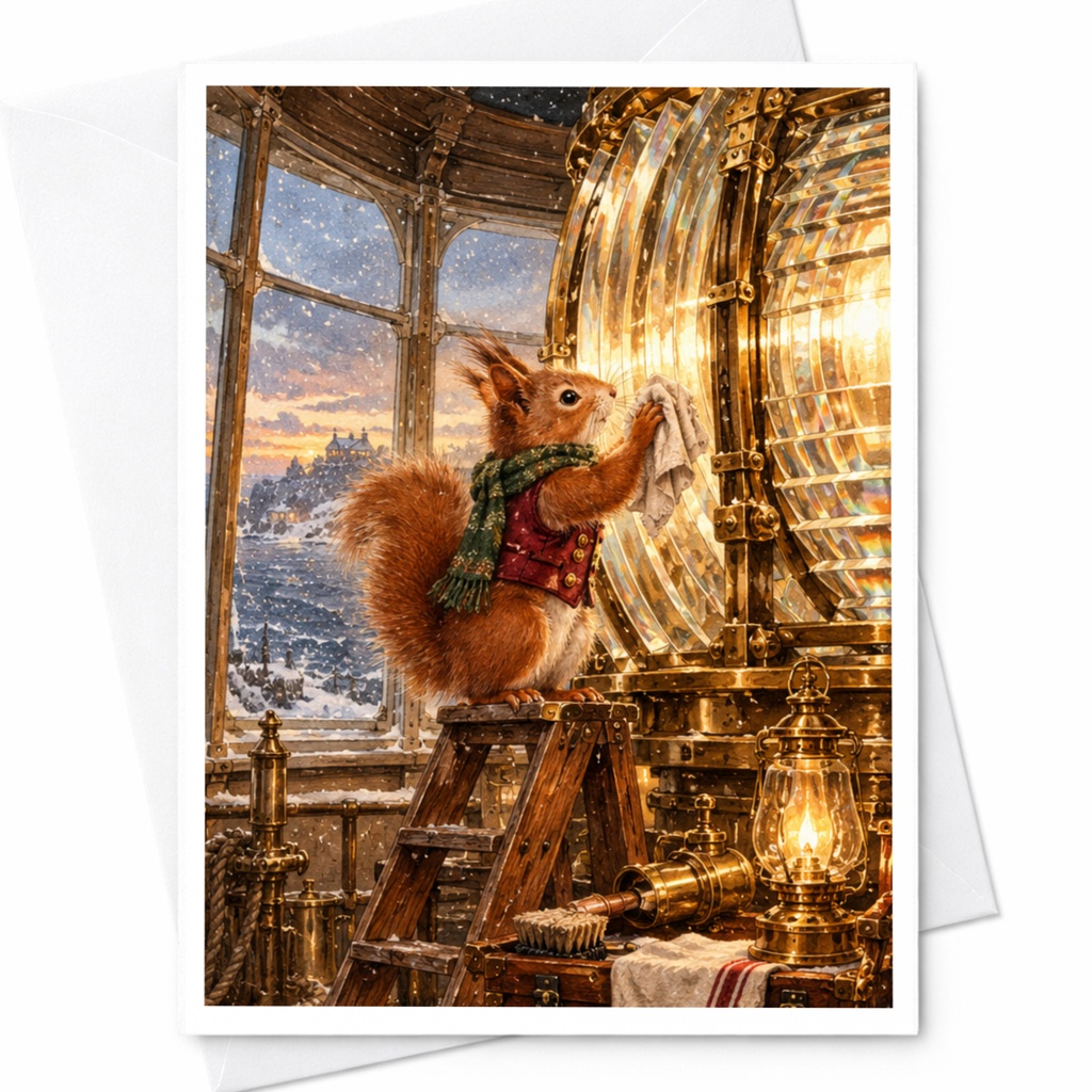 Squirrel Lighthouse Card Cute Animal Greeting Card Blank Note Card For Nature Lover Whimsical Art Everyday Card C10464