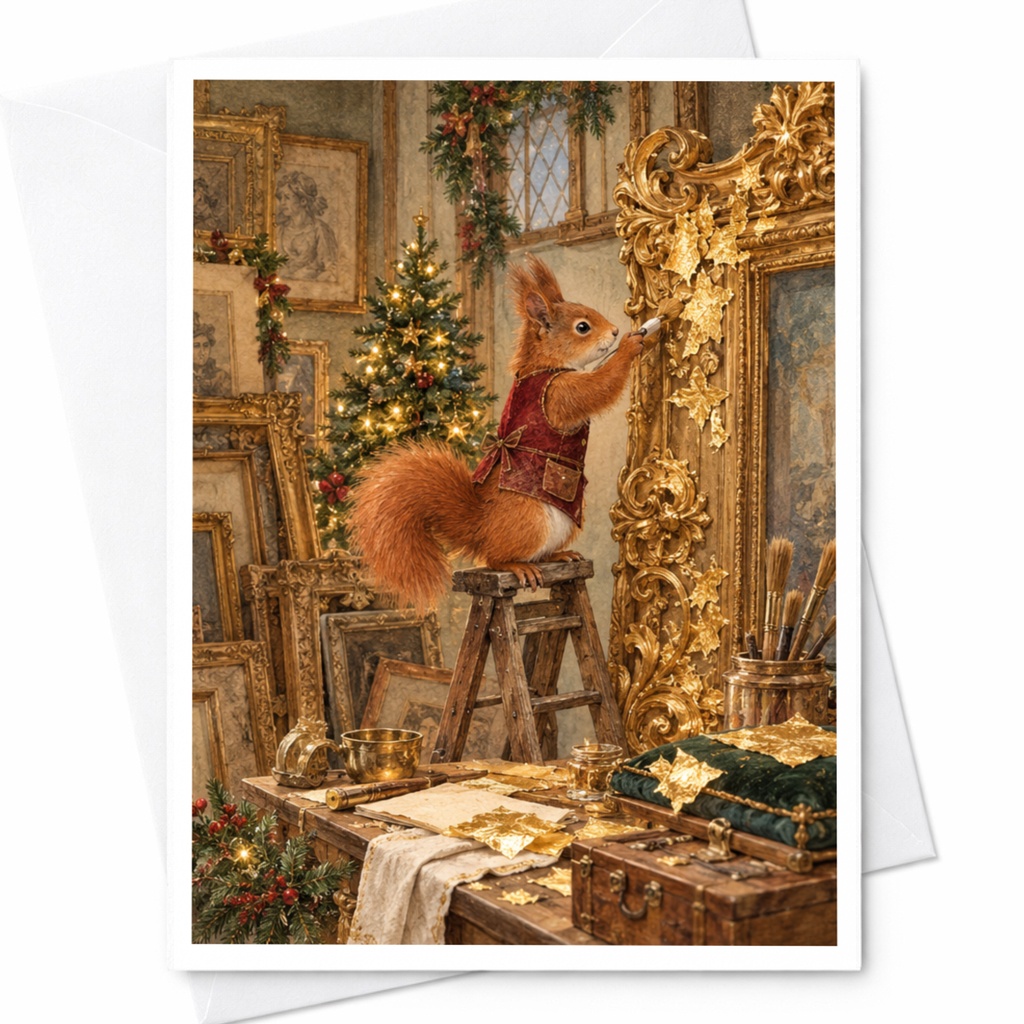 Squirrel Christmas Card Cute Animal Holiday Greeting Card Woodland Theme Festive Art For Nature Lover Seasonal Card C10467