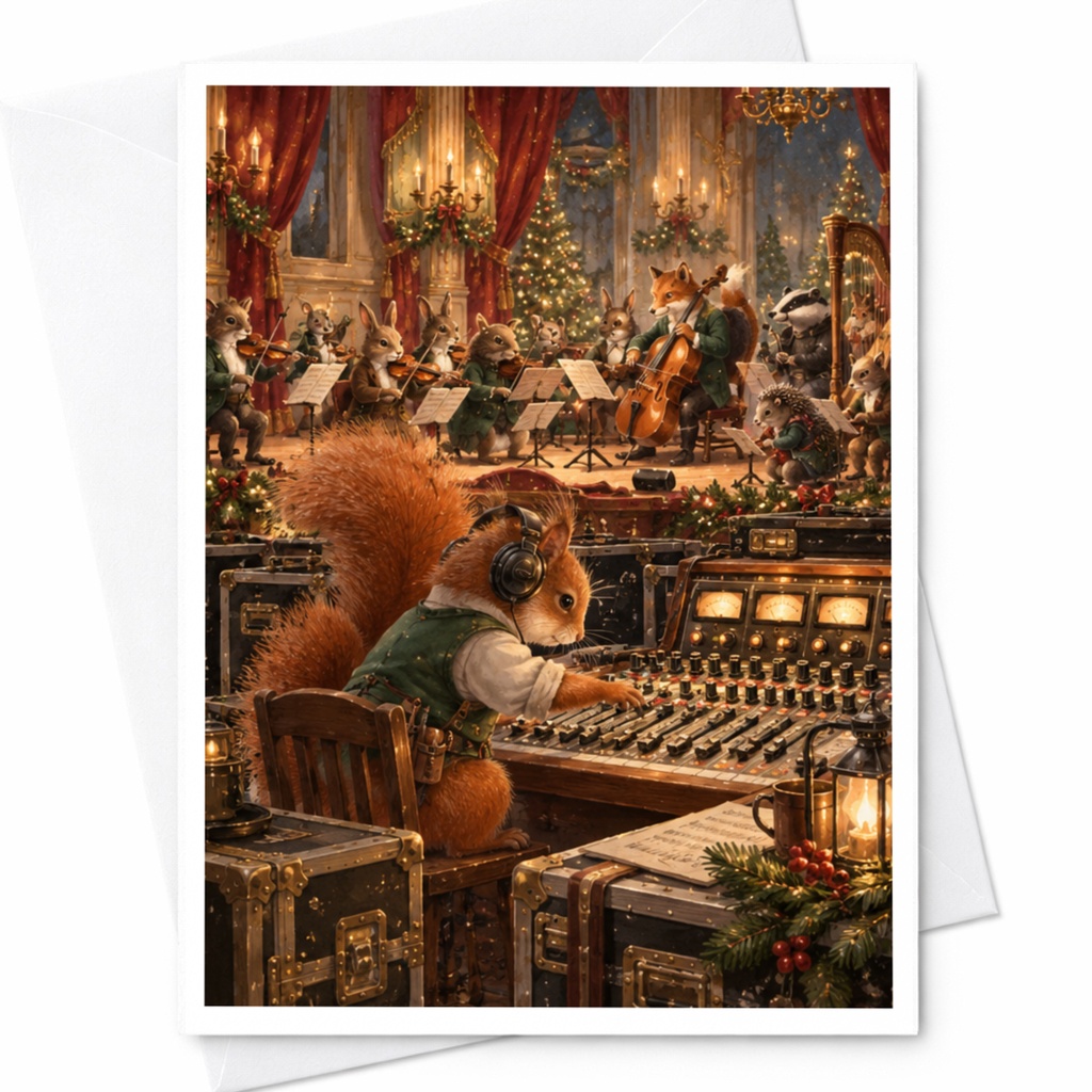 Squirrel Orchestra Christmas Card Cute Animal Holiday Greeting Card Woodland Creatures Festive Music Scene For Animal Lover C10477