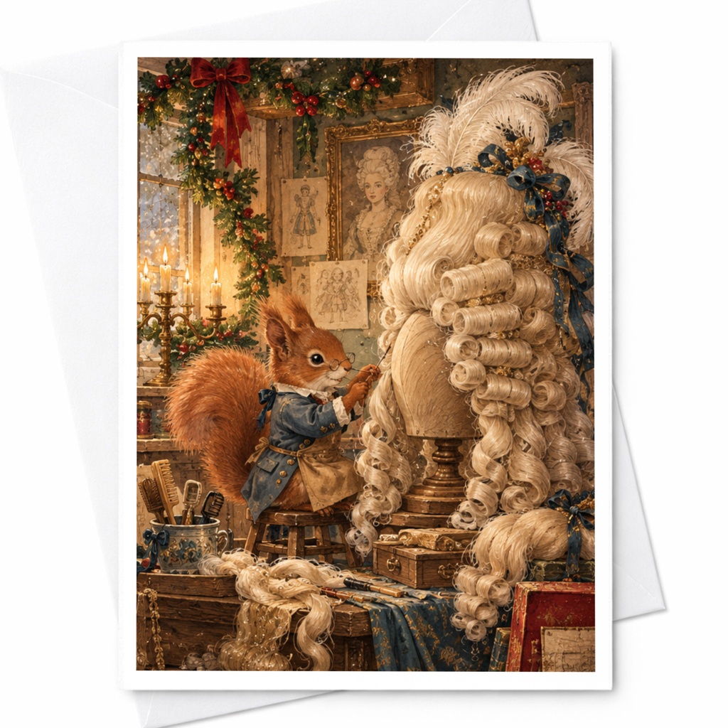Squirrel Styling Wig Blank Greeting Card Cute Animal Card For Her Woodland Creature Art Card Whimsical Everyday Card C10481