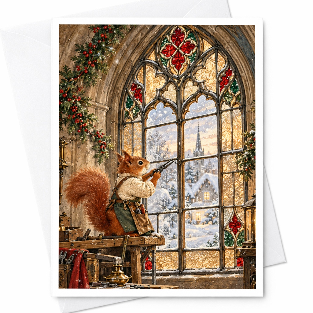 Squirrel Workshop Christmas Card Cute Animal Holiday Greeting Card Winter Scene For Nature Lover Festive Woodland Card C10486