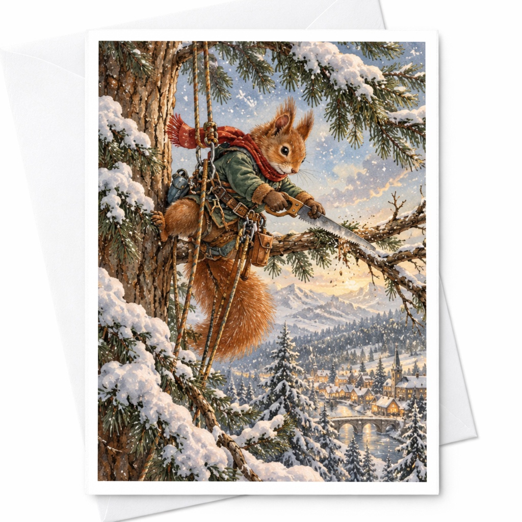 Squirrel In Winter Scene Blank Greeting Card Woodland Animal Art Nature Lover Card Cute Wildlife Illustration For Any Occasion C10489