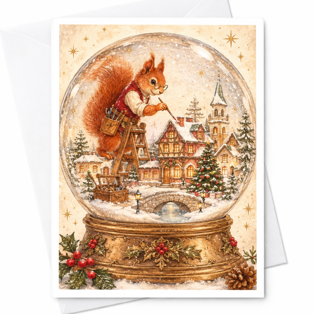 Squirrel In Snow Globe Christmas Card Cute Holiday Greeting Card Winter Scene For Animal Lover Festive Seasonal Card C10408