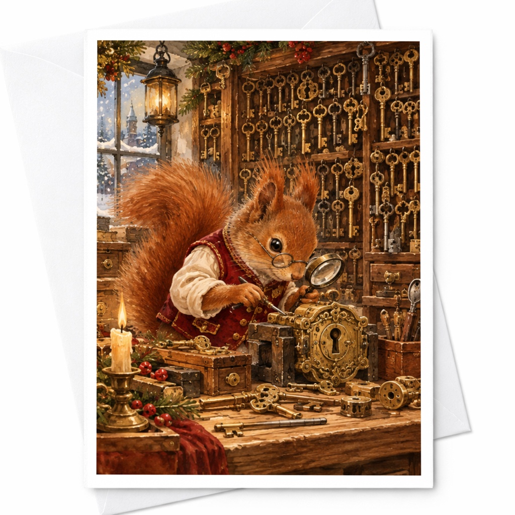 Squirrel Workshop Card Cute Animal Blank Greeting Card Woodland Theme For Nature Lover Whimsical Art Everyday Card C10410