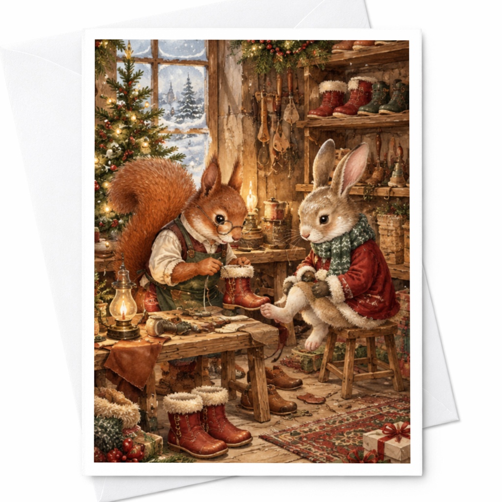 Squirrel And Rabbit Christmas Card Festive Animal Greeting Card Woodland Holiday Scene Cute Winter Card For Animal Lover C10418