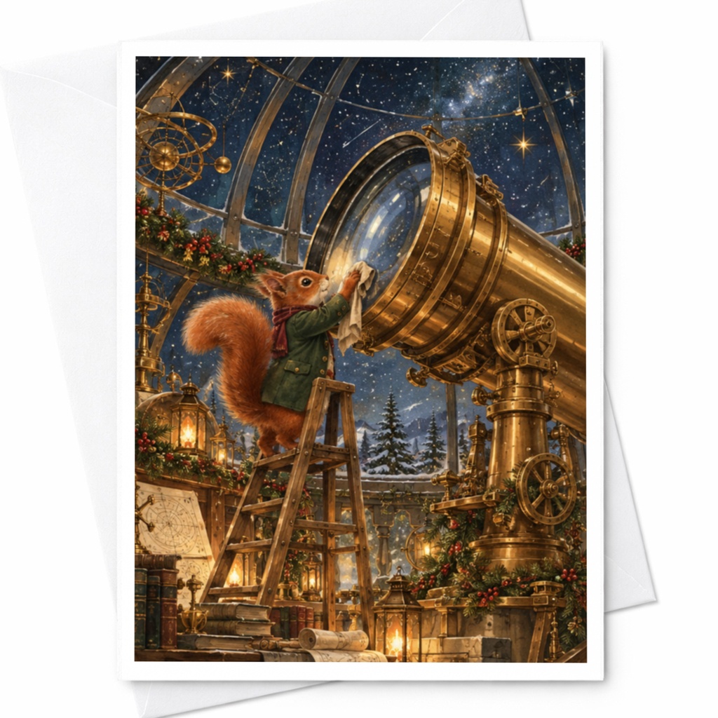 Squirrel With Telescope Blank Greeting Card Cute Animal Card For Nature Lover Whimsical Woodland Scene Everyday Card C10421