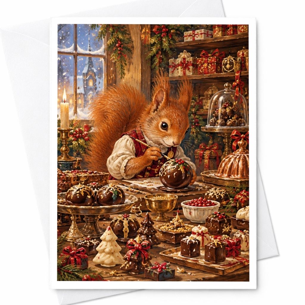 Squirrel With Holiday Treats Christmas Card Cute Animal Greeting Card Festive Winter Scene For Nature Lover Woodland C10430