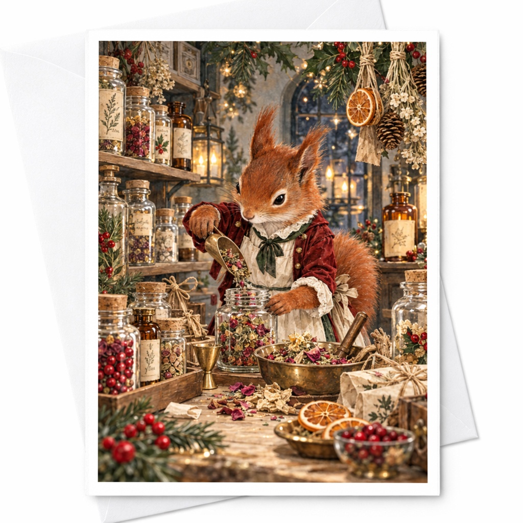 Squirrel Apothecary Card Woodland Animal Greeting Card Blank Note Card For Nature Lover Cute Rustic Art Illustration C10443