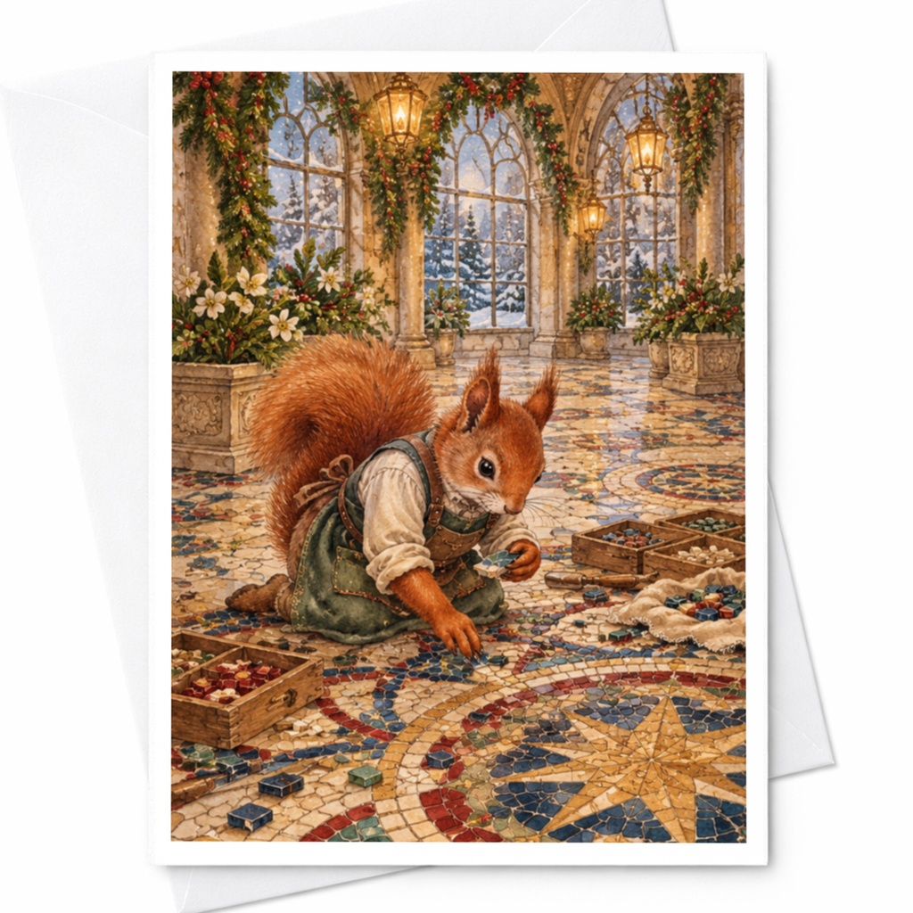 Squirrel In Festive Setting Blank Greeting Card Woodland Animal Art Cute Holiday Card For Nature Lover Winter Scene C10455