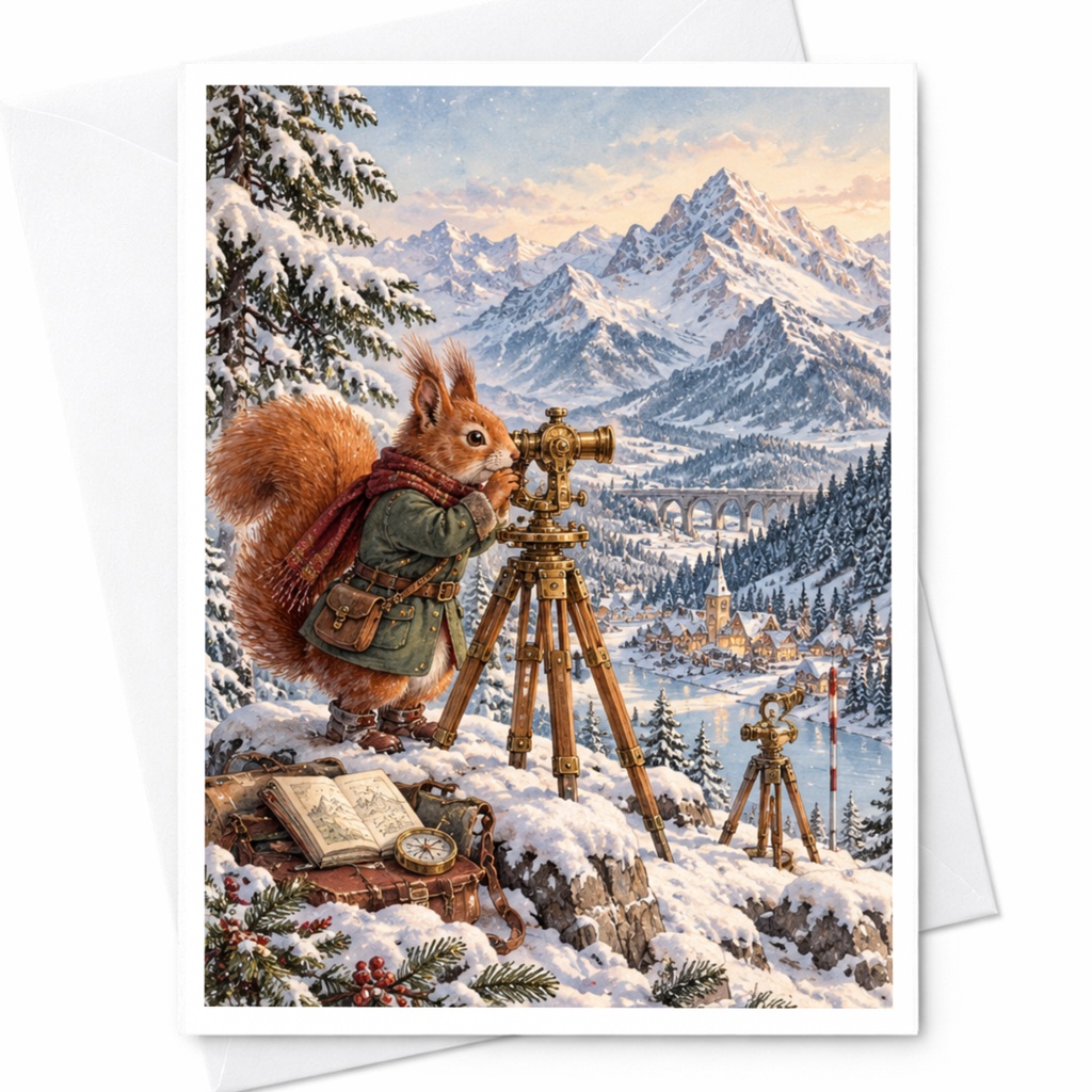 Squirrel Explorer Card Winter Animal Greeting Card Blank Note Card Cute Woodland Scene For Nature Lover Adventure Card C10463