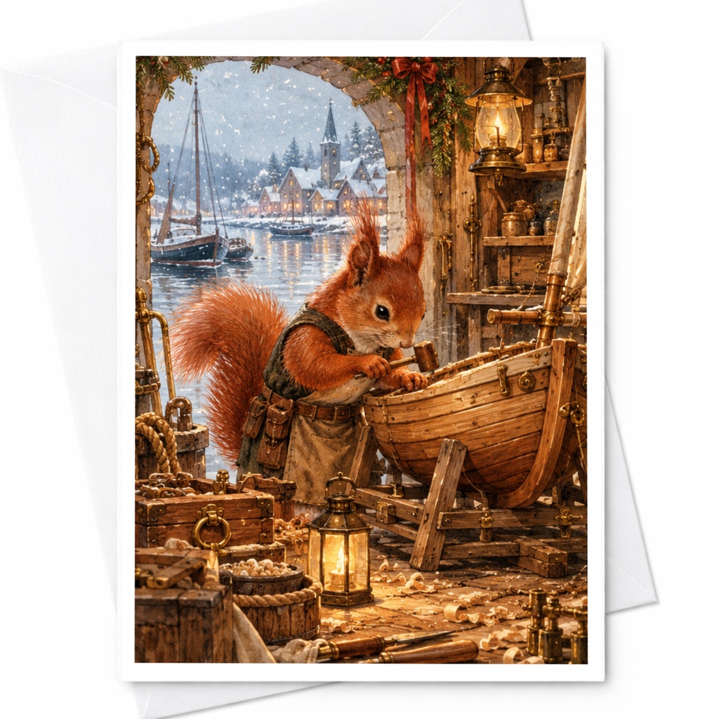 Squirrel Crafting Winter Scene Blank Greeting Card Woodland Animal Art Cute Nature Lover Card For Any Occasion C10468