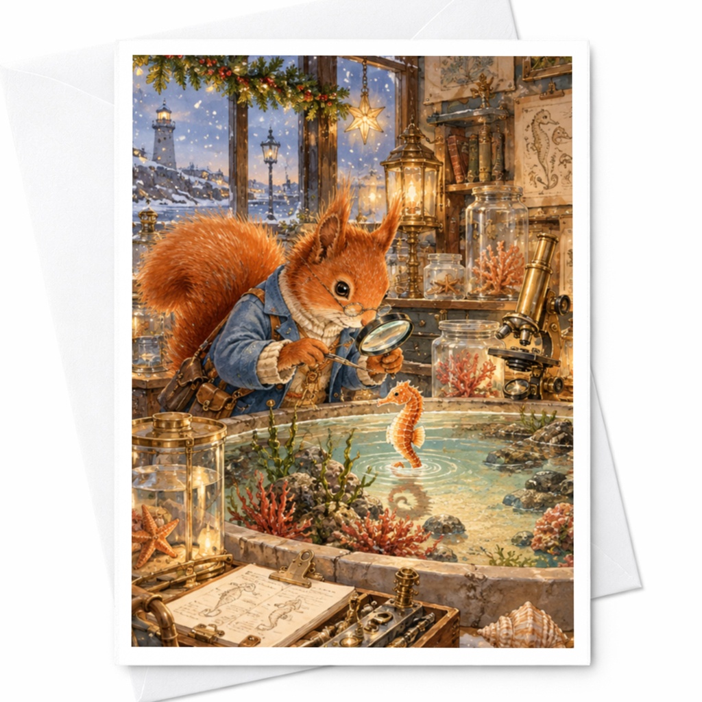 Squirrel With Magnifying Glass Blank Greeting Card Cute Animal Card For Nature Lover Whimsical Art Everyday Card C10492