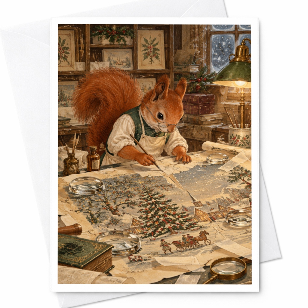 Squirrel Painting Winter Scene Christmas Card Cute Animal Holiday Greeting Card Woodland Art For Nature Lover C10499