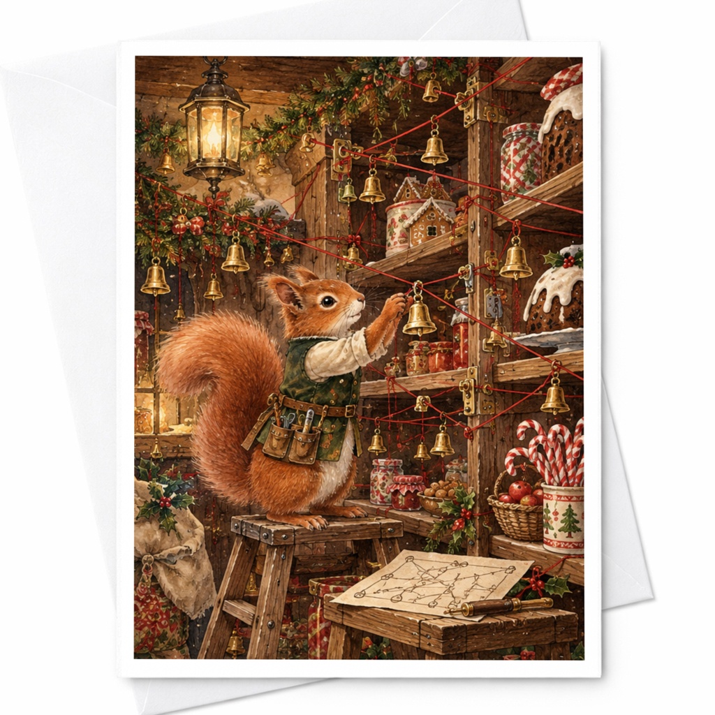 Squirrel Decorating Card Christmas Greeting Card Woodland Animal Holiday Card Cute Festive Card For Nature Lover Winter Scene C10504