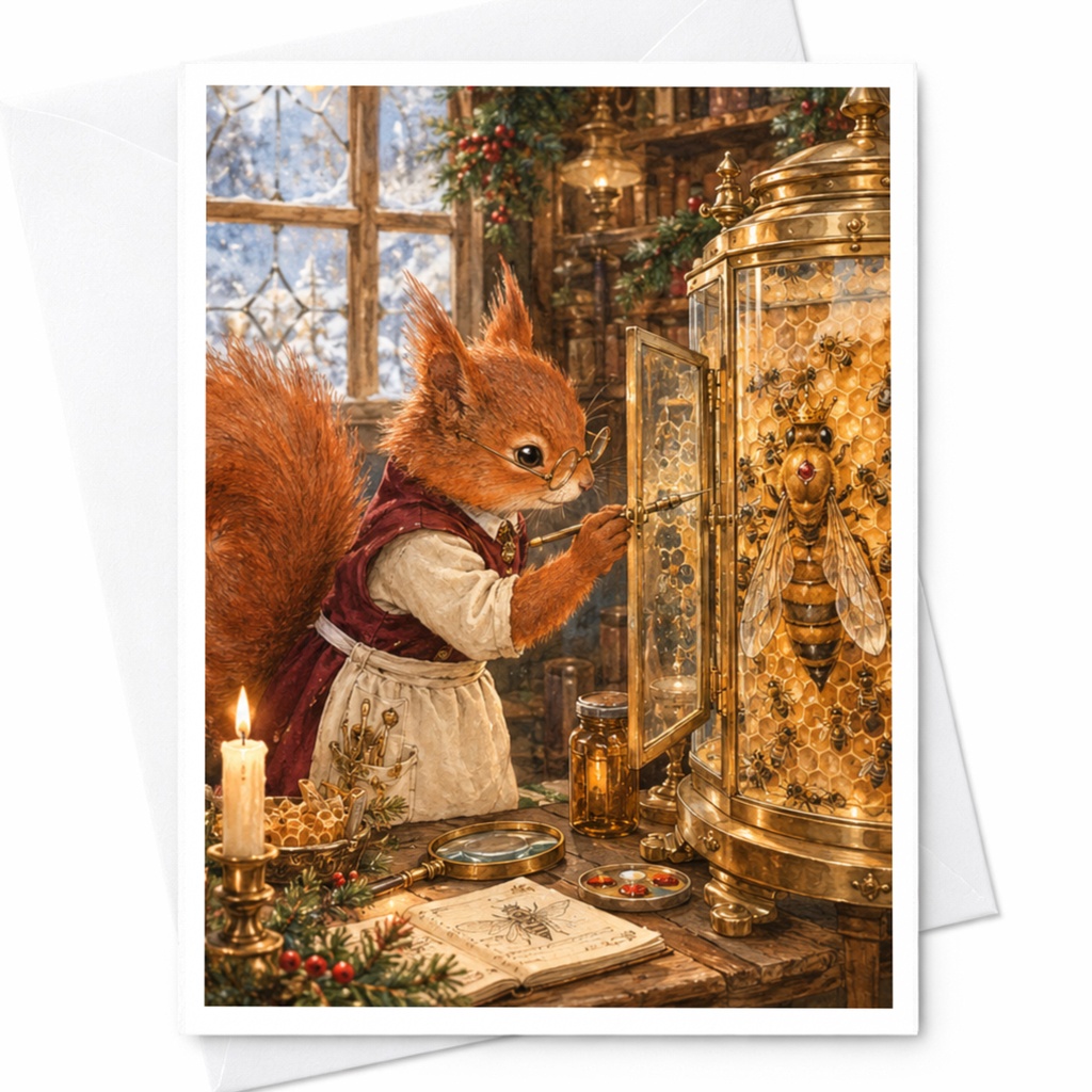 Squirrel With Honeycomb Blank Greeting Card Woodland Animal Art Cute Nature Illustration For Animal Lover Whimsical Card C10506