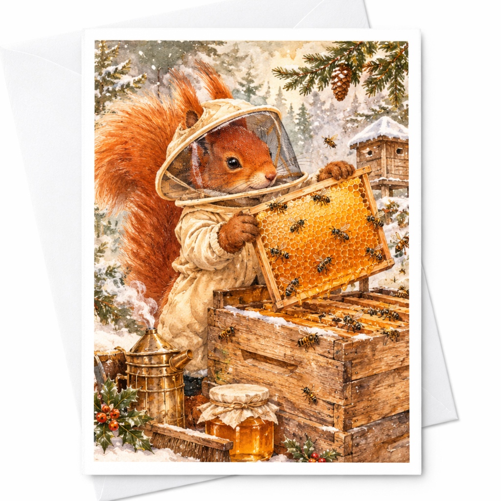 Squirrel Beekeeper Card Cute Animal Blank Greeting Card Woodland Wildlife Art For Nature Lover Whimsical Everyday Card C10507