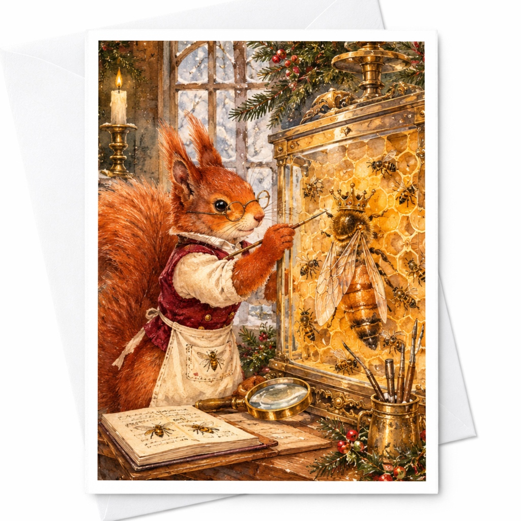 Squirrel Painting Bee Card Whimsical Animal Art Blank Greeting Card Nature Lover Woodland Illustration Cute Everyday Card C10508