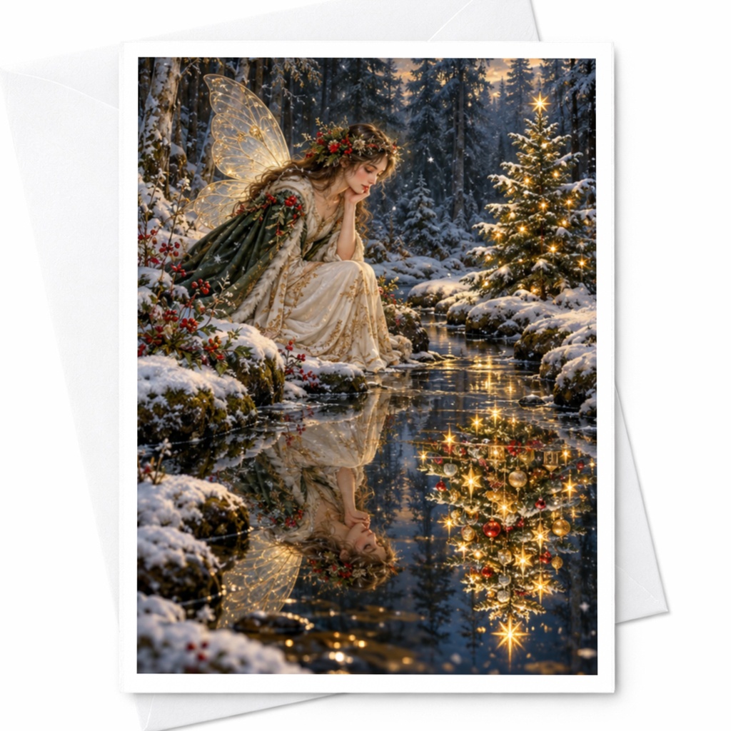 Fairy In Winter Forest Christmas Card Enchanted Holiday Greeting Card Magical Woodland Scene For Her Fantasy Art C10524