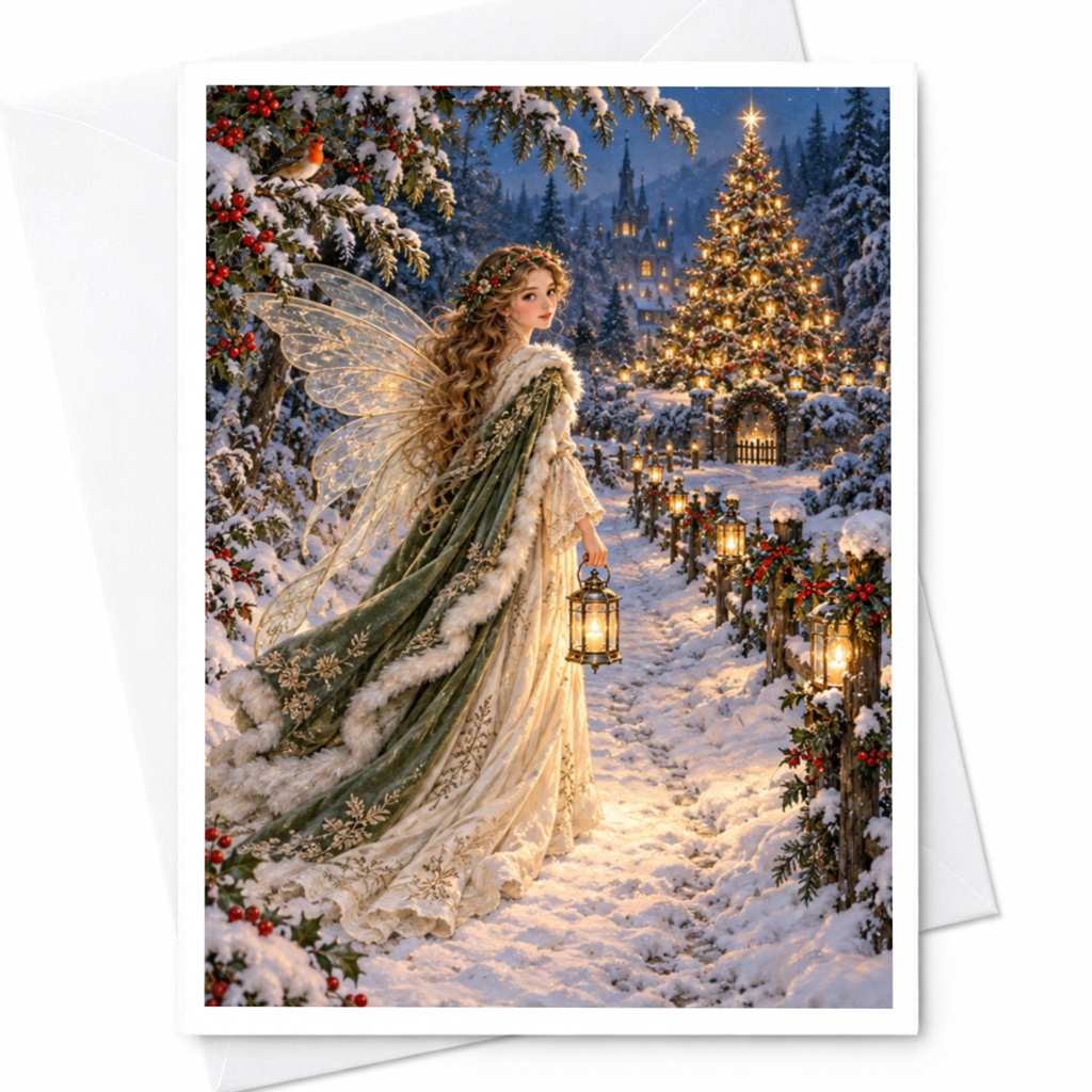 Fairy Winter Wonderland Christmas Card Enchanting Holiday Greeting Card Magical Fairy Tale Scene For Her Fantasy Art C10515