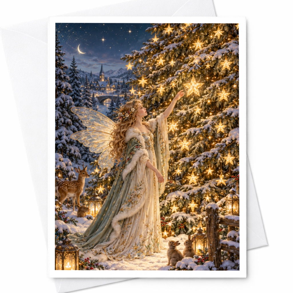 Fairy Christmas Card Enchanting Winter Scene Holiday Greeting Card For Her Magical Forest Fairy Tale Art C10553