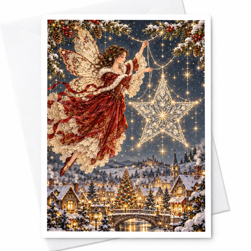 Fairy Christmas Card Enchanting Winter Scene Holiday Greeting Card Magical Starry Night Festive Card For Her C10599