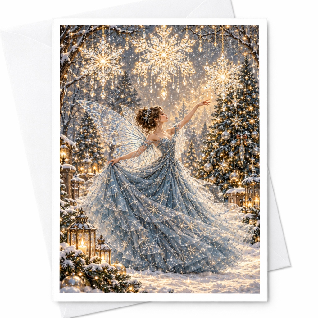 Fairy Winter Wonderland Christmas Card Enchanting Holiday Greeting Card Magical Snowy Scene For Her Elegant Festive Card C10559