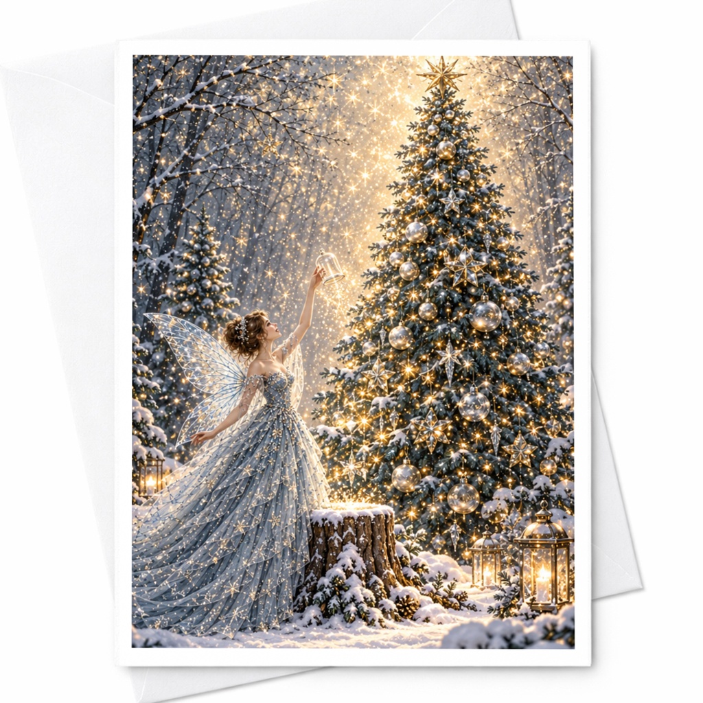 Fairy With Christmas Tree Card Magical Winter Scene Holiday Greeting Card For Her Enchanting Snowy Forest Fairy Tale Art C10564